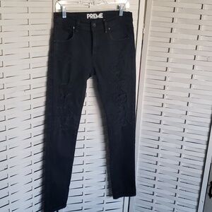 Preme black skinny front  frayed distress mens jeans size 30